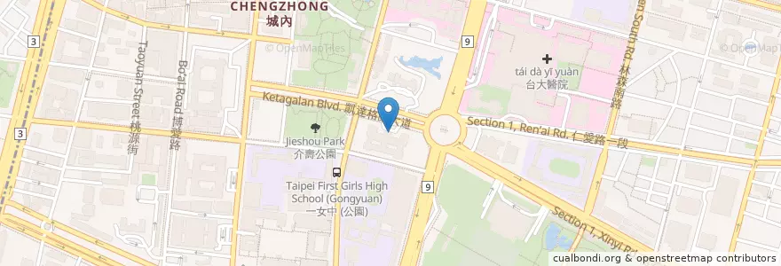 Mapa de ubicacion de 兆豐國際商銀 en 타이완, 신베이 시, 타이베이시, 중정 구.