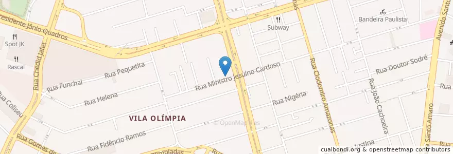 Mapa de ubicacion de Rua Min. Jesuíno Cardoso en ブラジル, 南東部地域, サンパウロ, Região Geográfica Intermediária De São Paulo, Região Metropolitana De São Paulo, Região Imediata De São Paulo, サンパウロ.