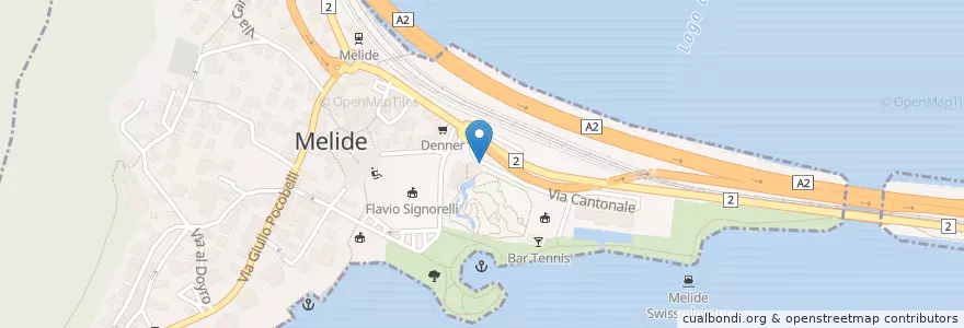 Mapa de ubicacion de Tesla Supercharger en Schweiz/Suisse/Svizzera/Svizra, Ticino, Distretto Di Lugano, Circolo Di Carona, Melide.