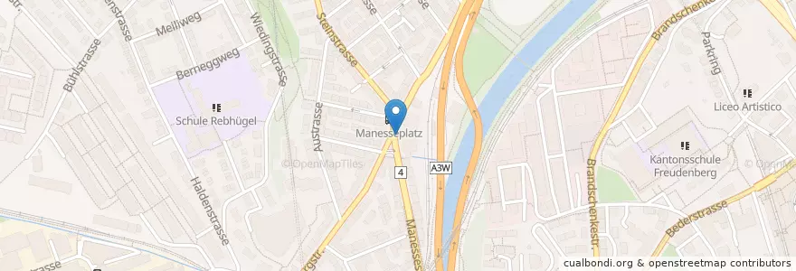 Mapa de ubicacion de Manesseplatz en Schweiz/Suisse/Svizzera/Svizra, Zürich, Bezirk Zürich, Zürich.