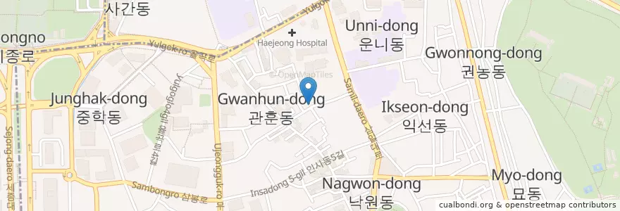 Mapa de ubicacion de Han Gwa Chae en كوريا الجنوبية, سول, 종로구, 종로1·2·3·4가동.