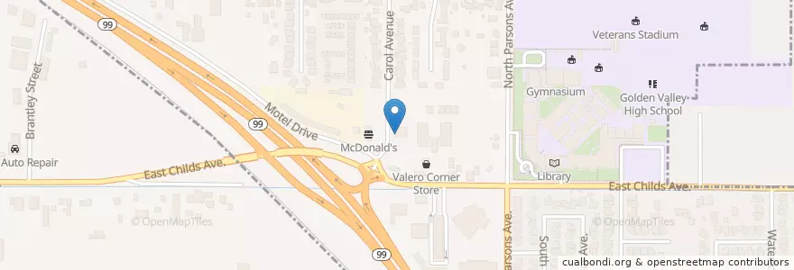 Mapa de ubicacion de Starbucks en Amerika Birleşik Devletleri, Kaliforniya, Merced County, Merced.