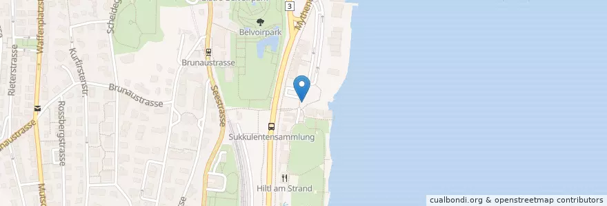 Mapa de ubicacion de Strandbad Mythenquai en 스위스, 취리히, Bezirk Zürich, Zürich.
