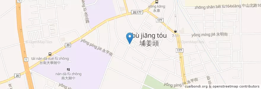 Mapa de ubicacion de 阿銘牛肉湯 en 타이완, 타이난 시, 융캉구.