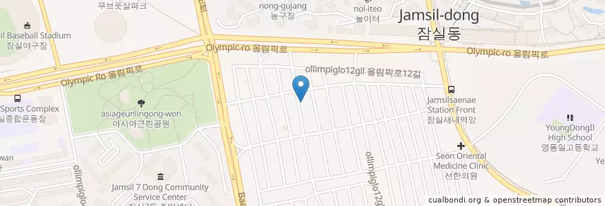 Mapa de ubicacion de 조개창고 신천점 en Республика Корея, Сеул, 송파구, 잠실본동.