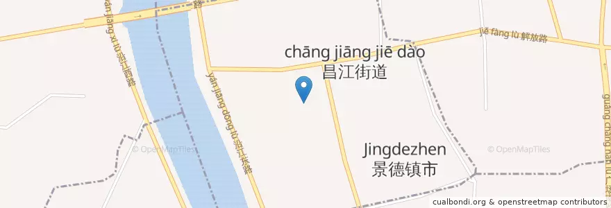Mapa de ubicacion de 昌江街道 en Cina, Jiangxi, Jingdezhen, 昌江区 (Changjiang), 珠山区, 昌江街道.