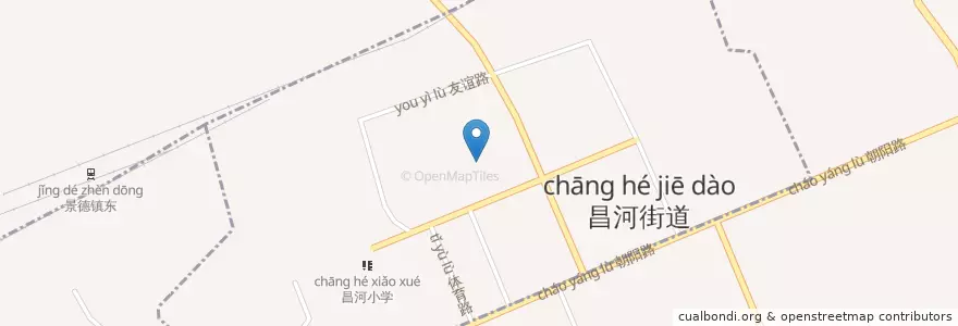 Mapa de ubicacion de 昌河街道 en چین, جیانگشی, جینگدیجن, 昌江区 (Changjiang), 珠山区, 新厂街道, 昌河街道.