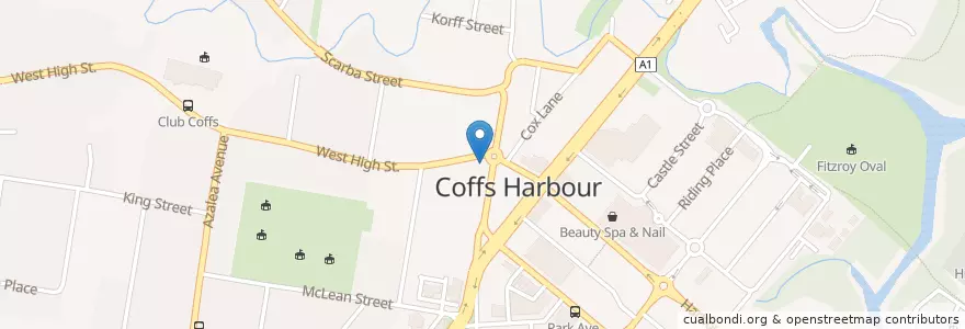 Mapa de ubicacion de Wins Thai Kitchen en Australië, Nieuw-Zuid-Wales, Coffs Harbour City Council.