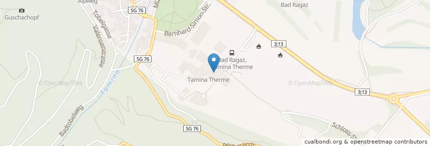 Mapa de ubicacion de Café Therme en Schweiz/Suisse/Svizzera/Svizra, Sankt Gallen, Wahlkreis Sarganserland, Bad Ragaz.