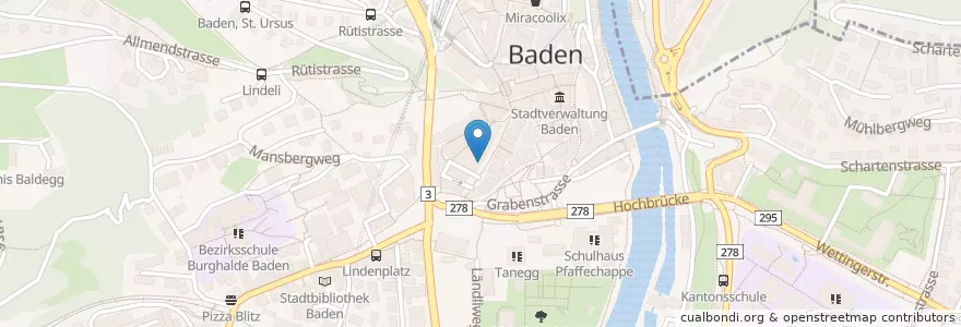 Mapa de ubicacion de Paradeis en Switzerland, Aargau, Bezirk Baden, Baden.