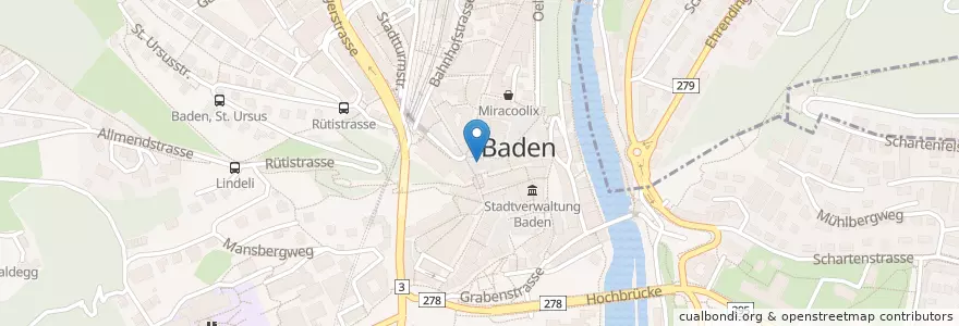 Mapa de ubicacion de Moser's Bistro en Svizzera, Argovia, Bezirk Baden, Baden.