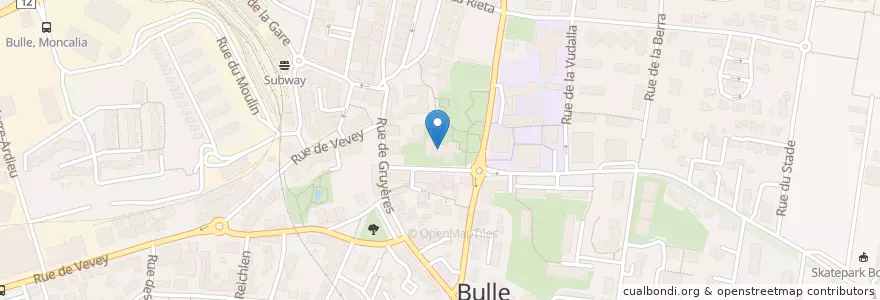 Mapa de ubicacion de Bibliothèque de Bulle (Musée gruérien) en Schweiz/Suisse/Svizzera/Svizra, Fribourg/Freiburg, District De La Gruyère, Bulle.