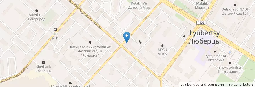 Mapa de ubicacion de Отделение связи №140005 en Russia, Distretto Federale Centrale, Oblast' Di Mosca, Городской Округ Люберцы.