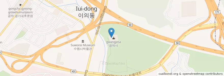 Mapa de ubicacion de 광제사 en South Korea, Gyeonggi-Do, Suwon-Si, 영통구.