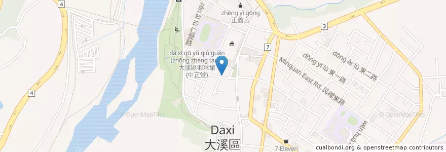 Mapa de ubicacion de 達摩麵店 en Taiwan, Taoyuan, Distretto Di Daxi.