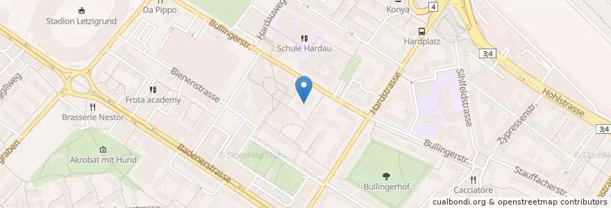 Mapa de ubicacion de Restaurant Bullinger en Швейцария, Цюрих, Bezirk Zürich, Цюрих.