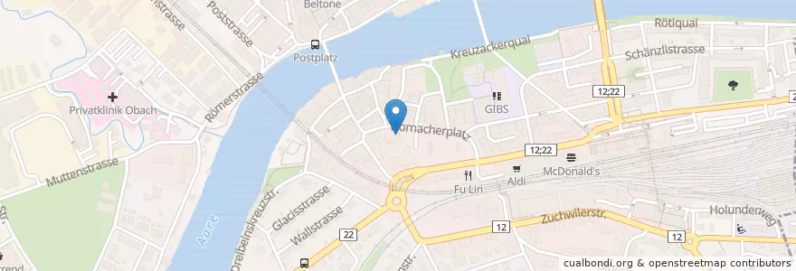 Mapa de ubicacion de Vorstadt Café en Suíça, Solothurn, Amtei Solothurn-Lebern, Bezirk Solothurn, Bezirk Wasseramt, Solothurn.