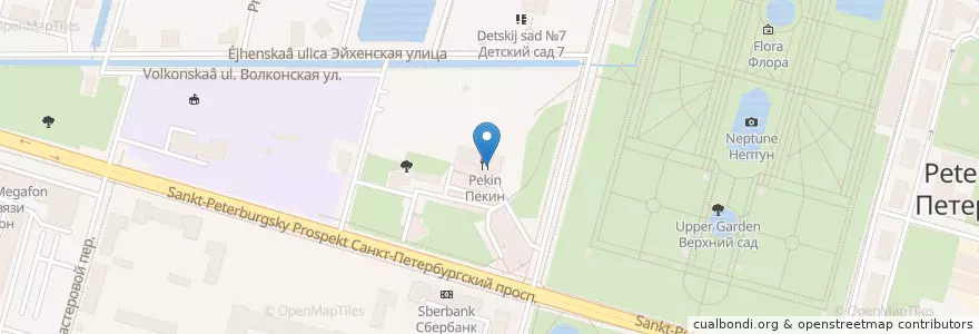 Mapa de ubicacion de Пекин en Russie, District Fédéral Du Nord-Ouest, Oblast De Léningrad, Saint-Pétersbourg, Петродворцовый Район, Peterhof.