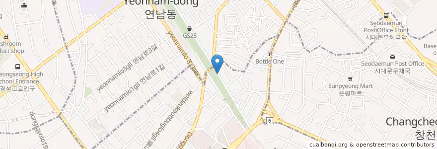 Mapa de ubicacion de 연남부르스리 en 大韓民国, ソウル, 麻浦区, 西橋洞.