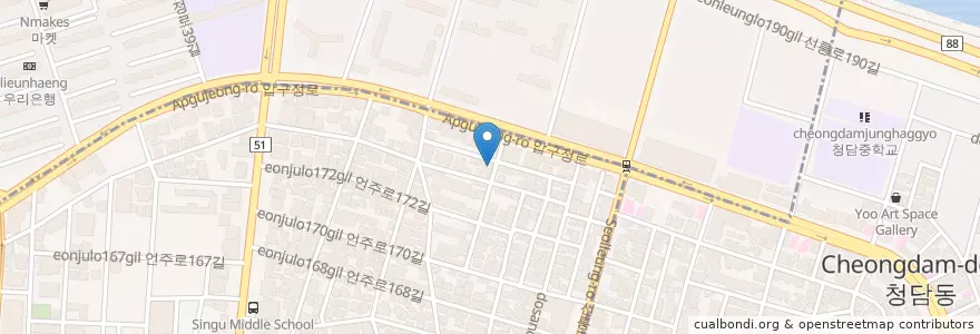 Mapa de ubicacion de 다인피부과의원 en Coreia Do Sul, Seul, 강남구, 신사동, 압구정동.