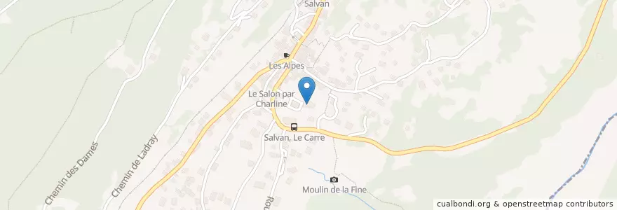 Mapa de ubicacion de Bibliothèque communale et scolaire de Salvan en Schweiz/Suisse/Svizzera/Svizra, Valais/Wallis, Saint-Maurice, Salvan.