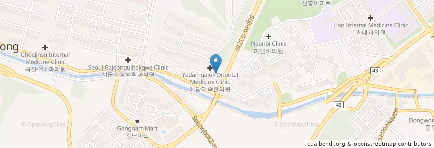 Mapa de ubicacion de 파파존스 en 대한민국, 경기도, 용인시, 수지구.