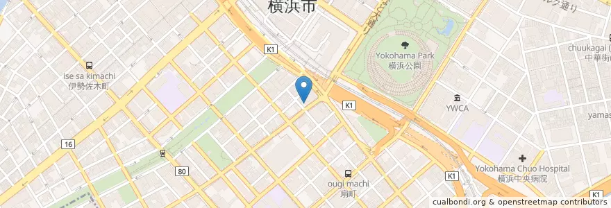 Mapa de ubicacion de 高田屋 (Takadaya) en Japon, Préfecture De Kanagawa, 横浜市, 中区.
