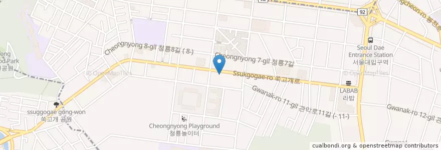 Mapa de ubicacion de 서울 청룡동 우편취급국 en Республика Корея, Сеул, 관악구, 청룡동.