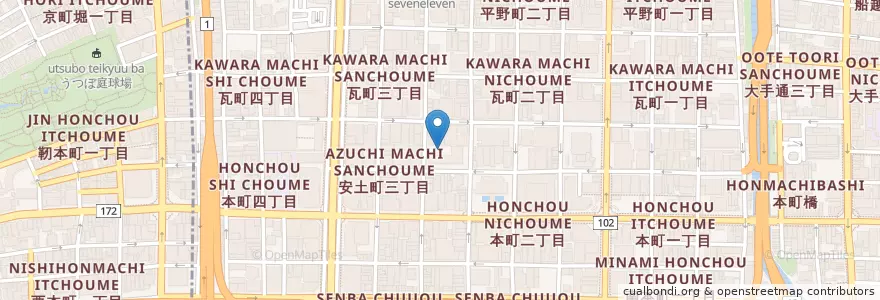 Mapa de ubicacion de タイムズ en Japonya, 大阪府, 大阪市, 中央区.