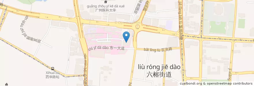 Mapa de ubicacion de 英东门诊医疗中心 en 中国, 广东省, 广州市, 越秀区, 六榕街道.