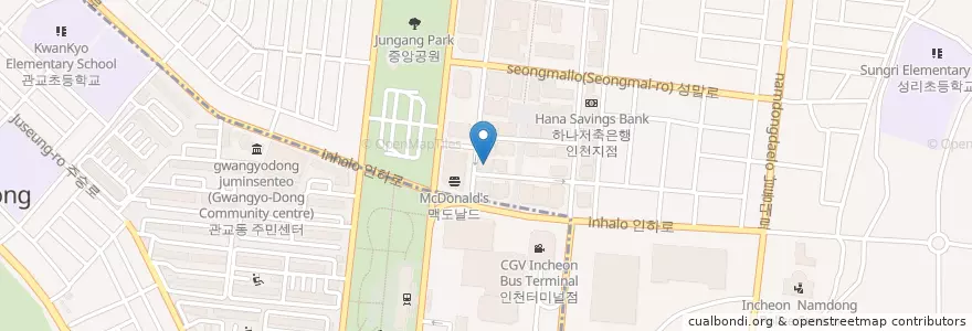 Mapa de ubicacion de 善良的豬 仁川九月店 en Zuid-Korea, 인천, 남동구, 구월동.