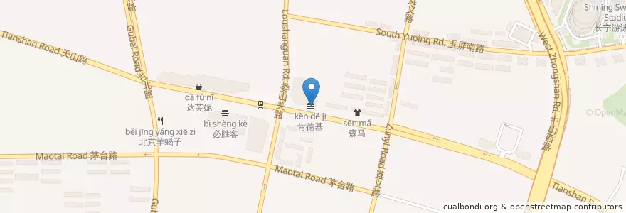 Mapa de ubicacion de 味千拉麵 en 중국, 상하이, 창닝구.
