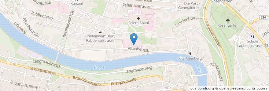 Mapa de ubicacion de Briefeinwurf Bern, Krankenheim en Suíça, Berna, Verwaltungsregion Bern-Mittelland, Verwaltungskreis Bern-Mittelland, Bern.