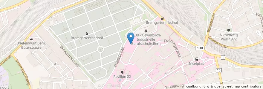 Mapa de ubicacion de Universitätsklinik für Frauenheilkunde en Switzerland, Bern, Verwaltungsregion Bern-Mittelland, Verwaltungskreis Bern-Mittelland, Bern.