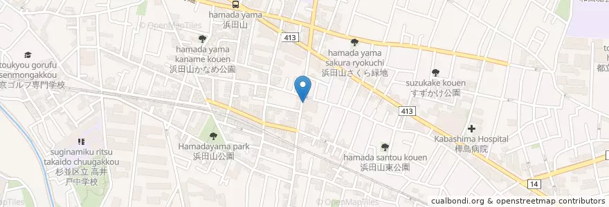Mapa de ubicacion de 浜田山デンタルクリニック (Hamadayama Dental Clinic) en 일본, 도쿄도, 杉並区.