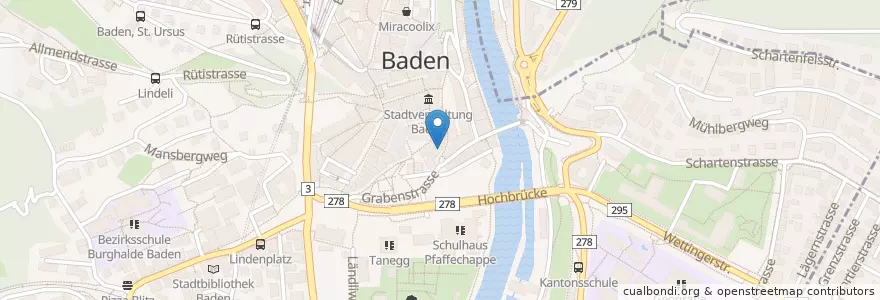 Mapa de ubicacion de Craftbier Keller en Schweiz/Suisse/Svizzera/Svizra, Aargau, Bezirk Baden, Baden.