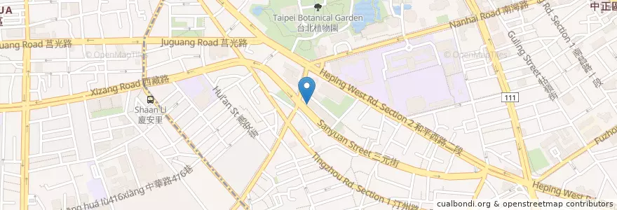 Mapa de ubicacion de 大树下餐店 en 타이완, 신베이 시, 타이베이시, 완화 구, 중정 구.