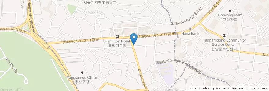 Mapa de ubicacion de トロイ en 大韓民国, ソウル, 龍山区, 이태원1동.