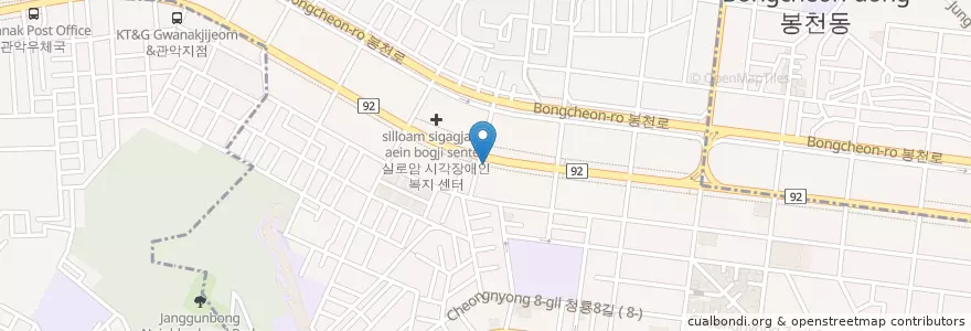 Mapa de ubicacion de 봉천역 2번출구 en 대한민국, 서울, 관악구, 청룡동.