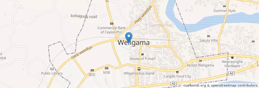 Mapa de ubicacion de Weligama en 斯里蘭卡, 南部省, මාතර දිස්ත්‍රික්කය, Weligama.