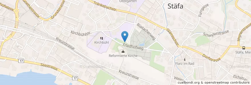 Mapa de ubicacion de Ruhebank, Nord Süd Platz en スイス, チューリッヒ, Bezirk Meilen, Stäfa.