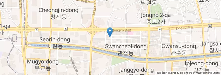 Mapa de ubicacion de 바바된장 en 대한민국, 서울, 종로1·2·3·4가동.