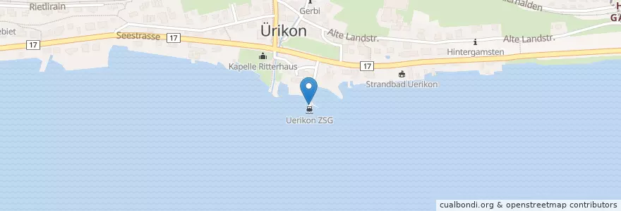 Mapa de ubicacion de Ruhebänkli VVS, Schiffsteg Ürikon en 瑞士, 蘇黎世, Bezirk Meilen, Stäfa.