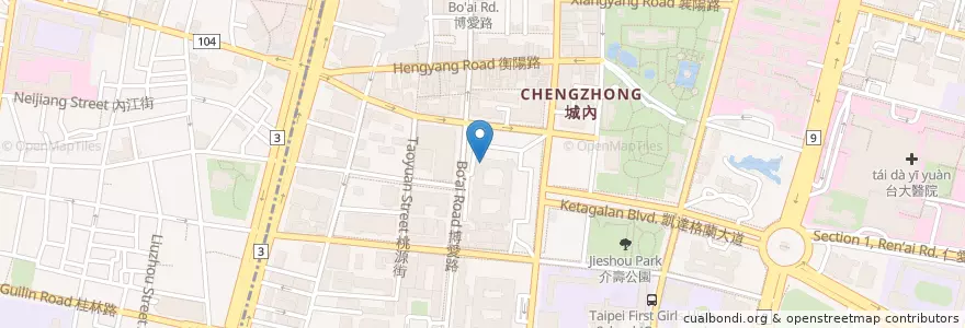Mapa de ubicacion de 總統府第二局第五科圖書館 en Taiwan, 新北市, Taipé, 中正區.