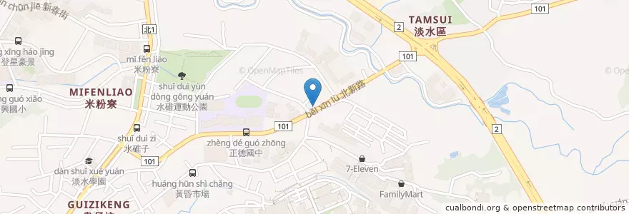 Mapa de ubicacion de 源味滷肉飯 en 台湾, 新北市, 淡水区.
