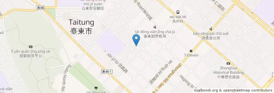 Mapa de ubicacion de 無名蘿蔔糕 en تایوان, 臺灣省, 臺東縣, 臺東市.