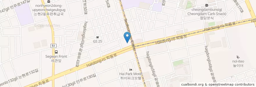 Mapa de ubicacion de KB국민은행 강남구청역지점 en 대한민국, 서울, 강남구, 논현동, 논현2동.