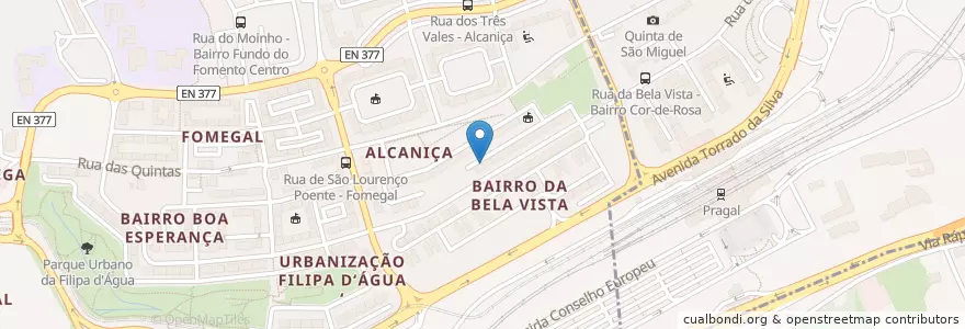 Mapa de ubicacion de Centro Social e Paroquial Cristo Rei en پرتغال, Área Metropolitana De Lisboa, ستوبال, Península De Setúbal, Almada, Caparica E Trafaria.