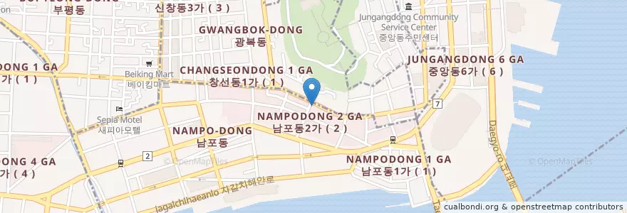 Mapa de ubicacion de 오설록티하우스 광복점 en 韩国/南韓, 釜山, 中區.