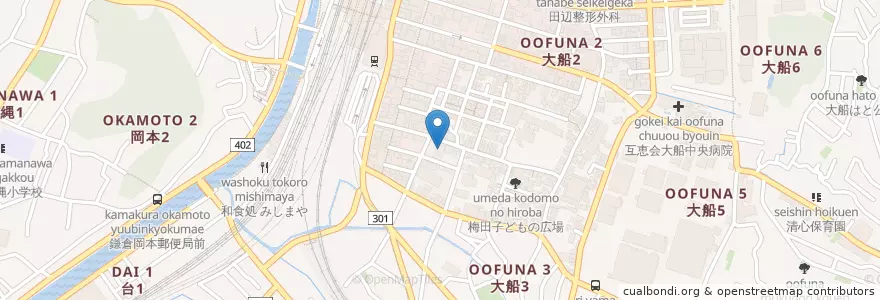 Mapa de ubicacion de 日進駐車場 en Jepun, 神奈川県, 鎌倉市.